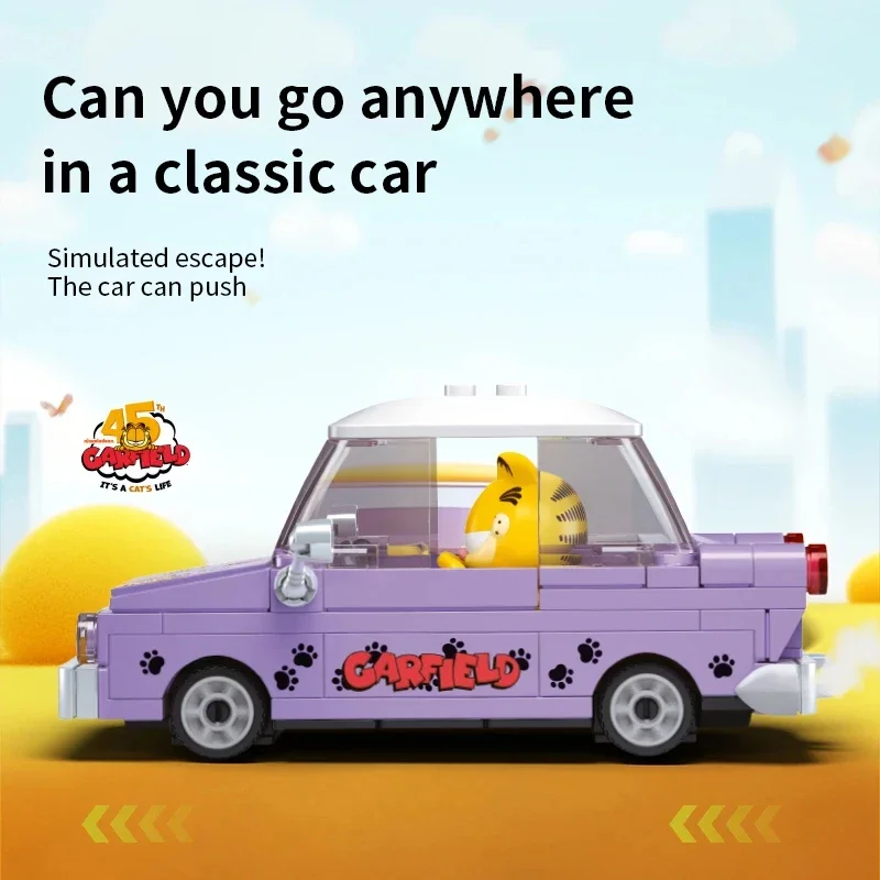 Garfield Car Building Blocks City Magic Cartoon Cat Anime Figures Collection Dispaly Model DIY Bricks Toys Youth Birthday Gift