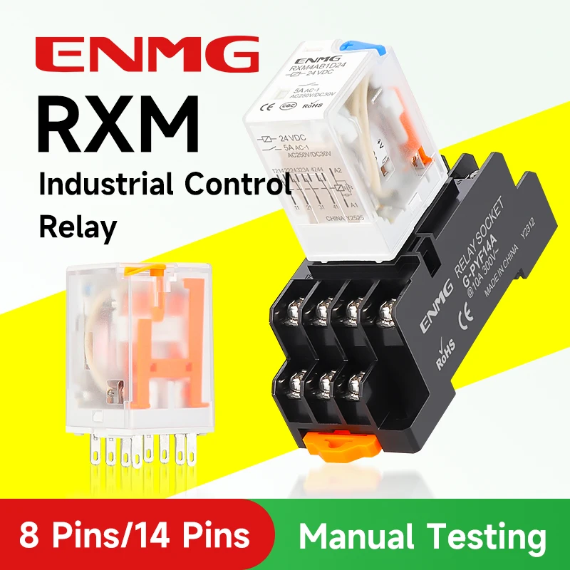ENMG RXM Small Electromagnetic Intermediate Relay, DC24V Direct Current, 8-Pin, 14-Pin, 220V Alternating Current, with Indicator