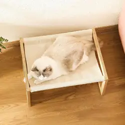 Cat Hammock Bed Cat Couch Breathable Fabric Wooden Elevated Cat Bed Indoor Cat Raised Bed for Small Animal Puppy Bunny
