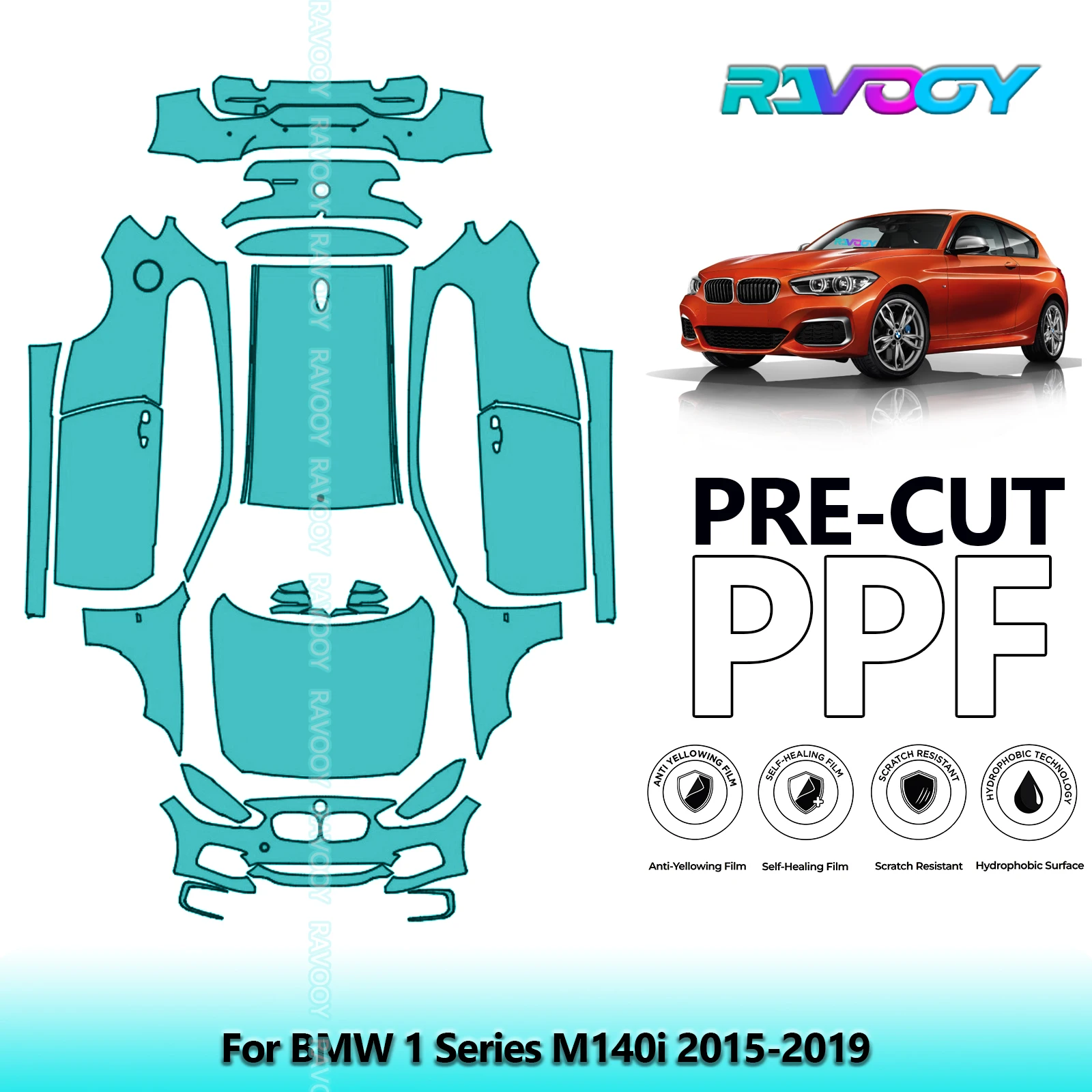 RAVOOY Custom-Fit Precut TPU PPF Full Vehicle Clear Bra Stone Guard EU UK For BMW 1 Series M140i 2015-2019
