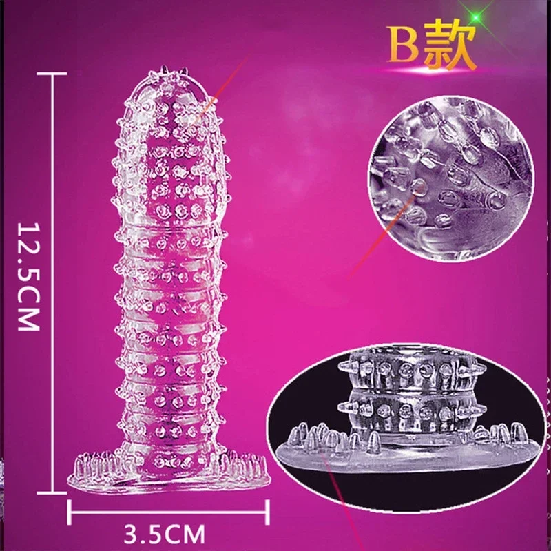 Extension Reusable Condom Penis Sleeve Male Enlargement Time Delay Spike Clit Massager Cover Crystal Clear Condoms Adult Sex Toy