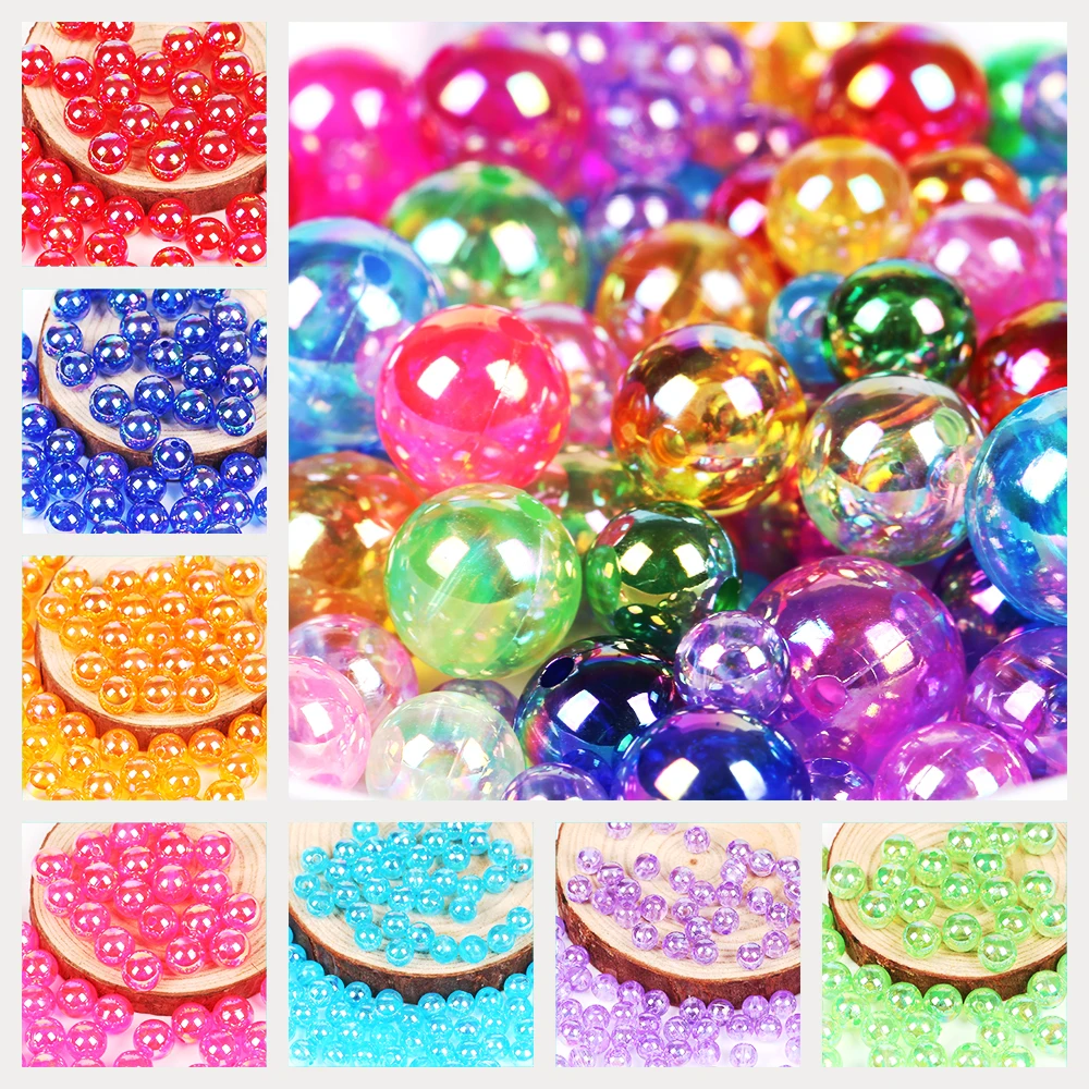 6/8/10/12mm Colorful Transparent AB Acrylic Beads Round Loose Spacer Beads for Jewelry Making DIY Bracelet Accessories 50/100pcs