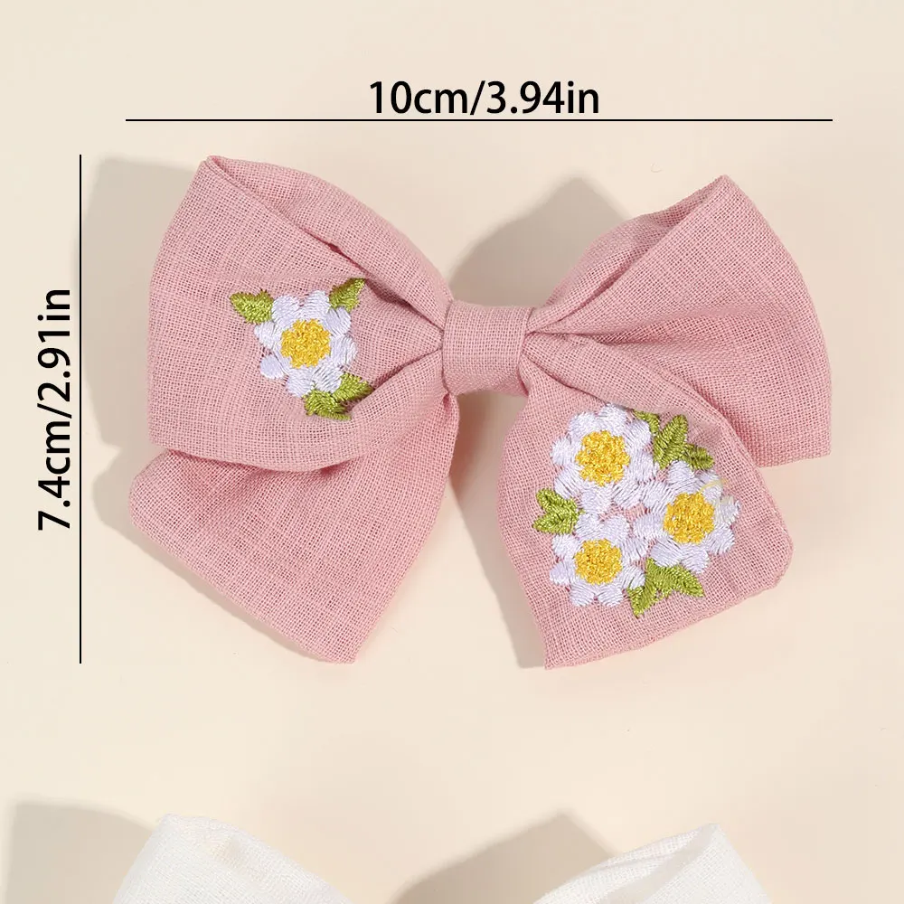 2PCS Embroidery Floral Bow Hairpin Vintage Child Ribbon Flower Hairclips Ribbon Floral Pins For Hair Girls Handmand Headwear