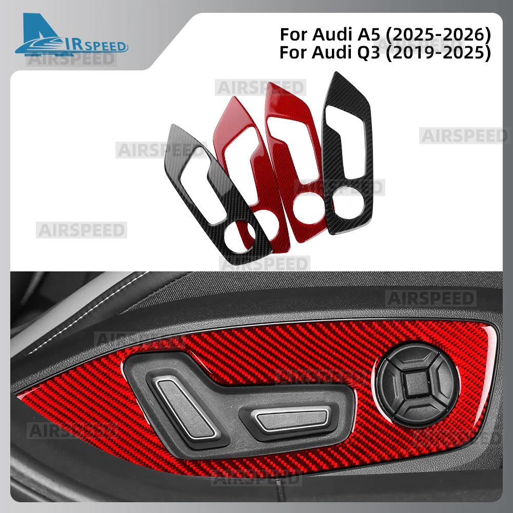 

Наклейка из настоящего мягкого карбона для Audi Q3 F3 2019-2023 2024 2025 / A5 B10 e-tron 2025 2026 на панель кнопок регулировки передних сидений автомобиля