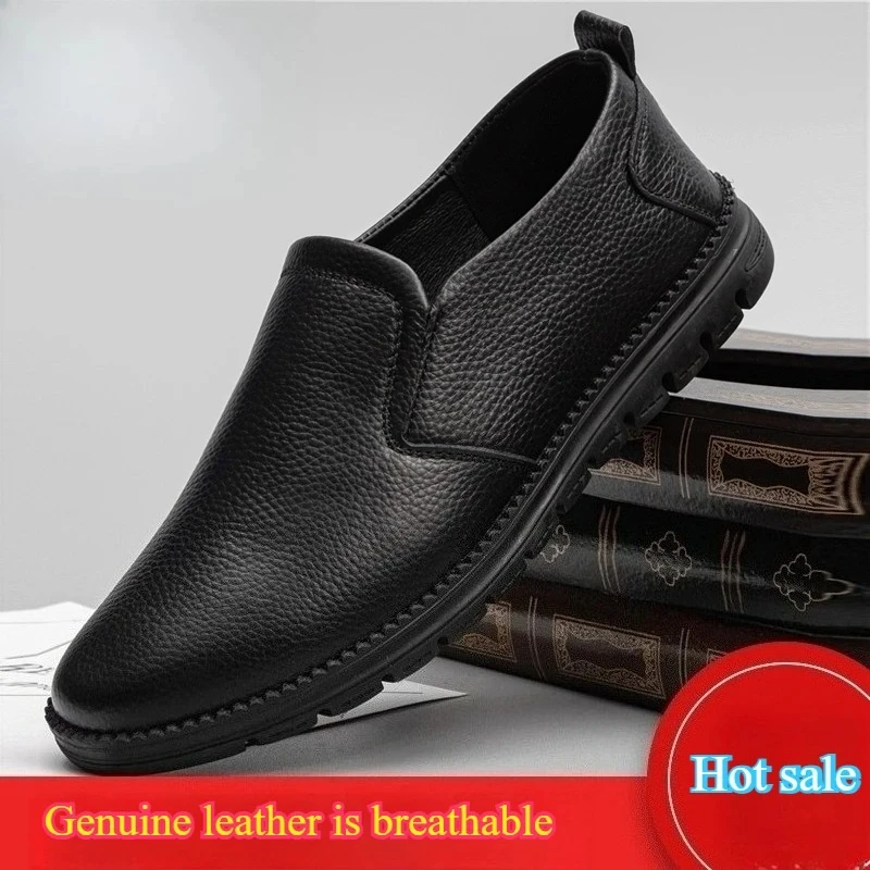 

Fashion Men Slip on Flats Genuine Leather Men Loafers Hot Sale Breathable Men's Lazy Shoes Men Casual Stylish Business Man Shoes