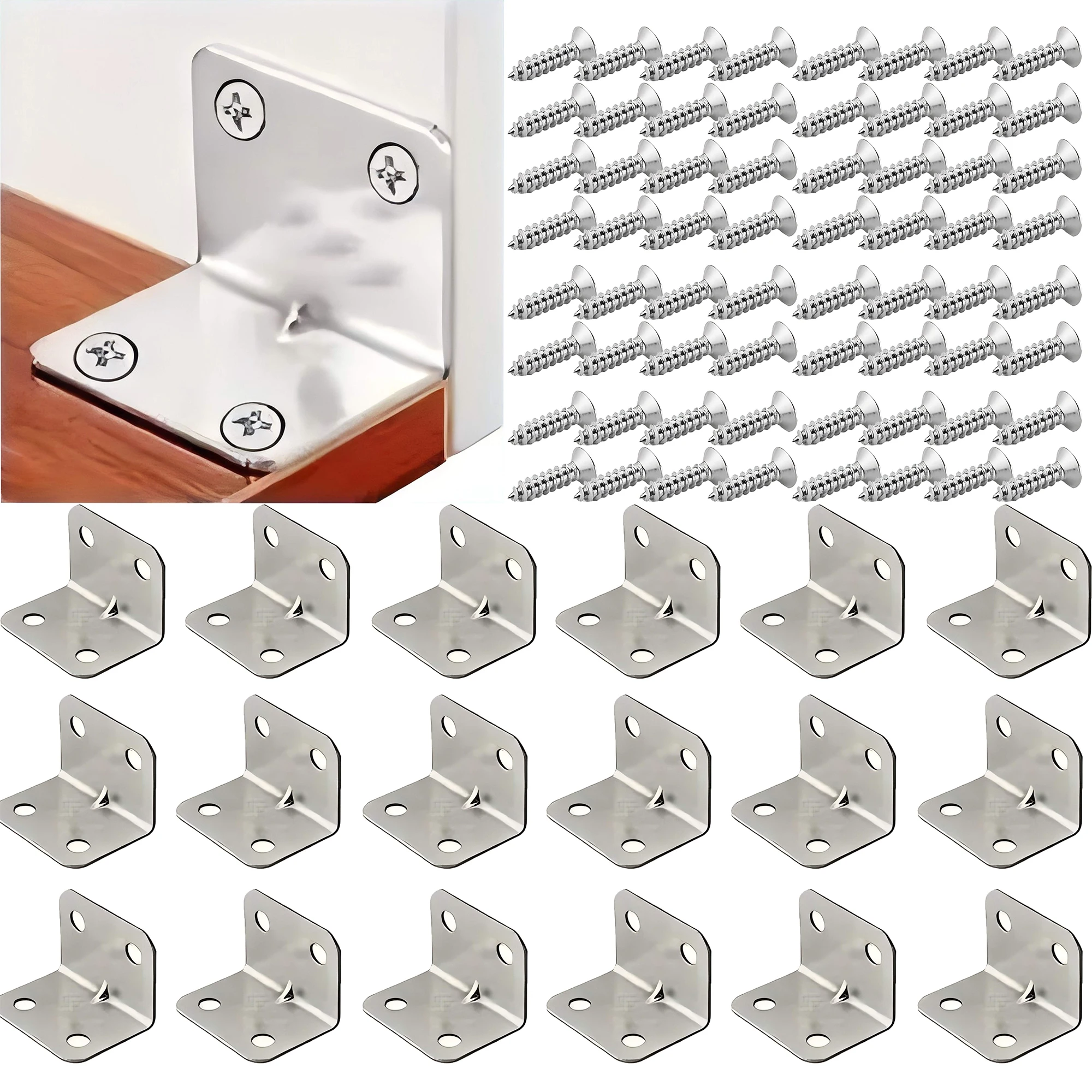 4/8/12 Pieces of 4-Hole L-Shaped Brackets with Screws, Suitable for Chairs, Tables, Beds, Wardrobes, Cabinets, Etc