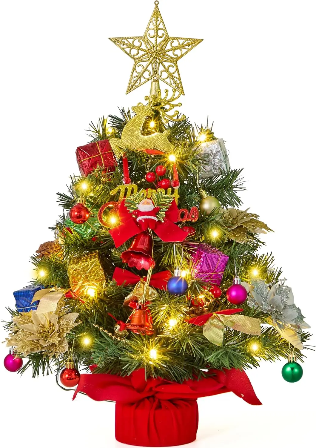 

JOIEDOMI 24 "/2 фута с предварительно освещенной елкой и искусственной рождественской столешницей включает в себя украшения со звездами для рождественского декора в помещении