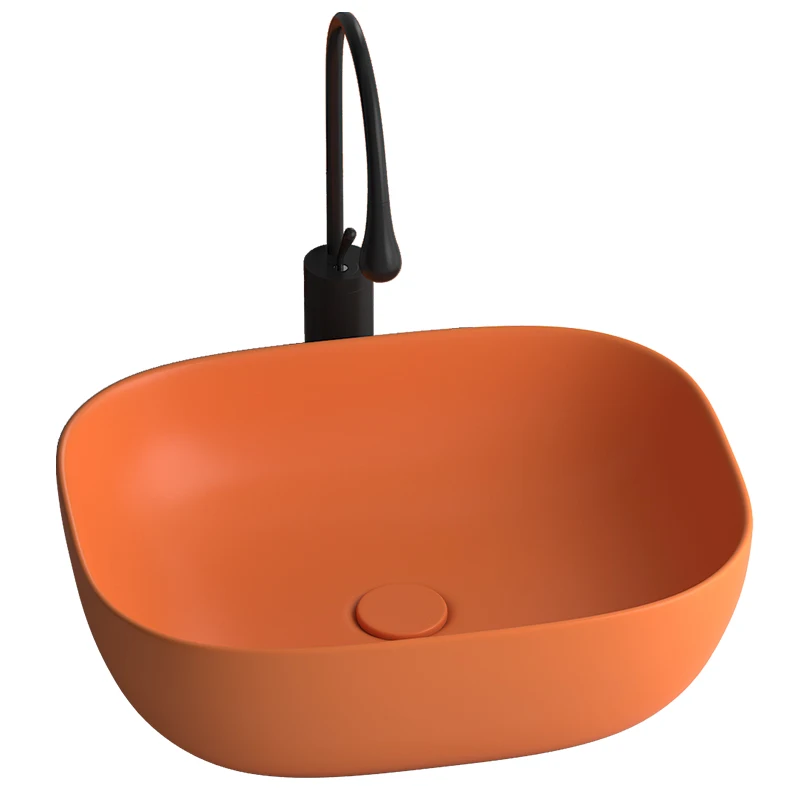 Ceramic countertop basin, oval shaped orange washbasin, basin, washbasin, basin