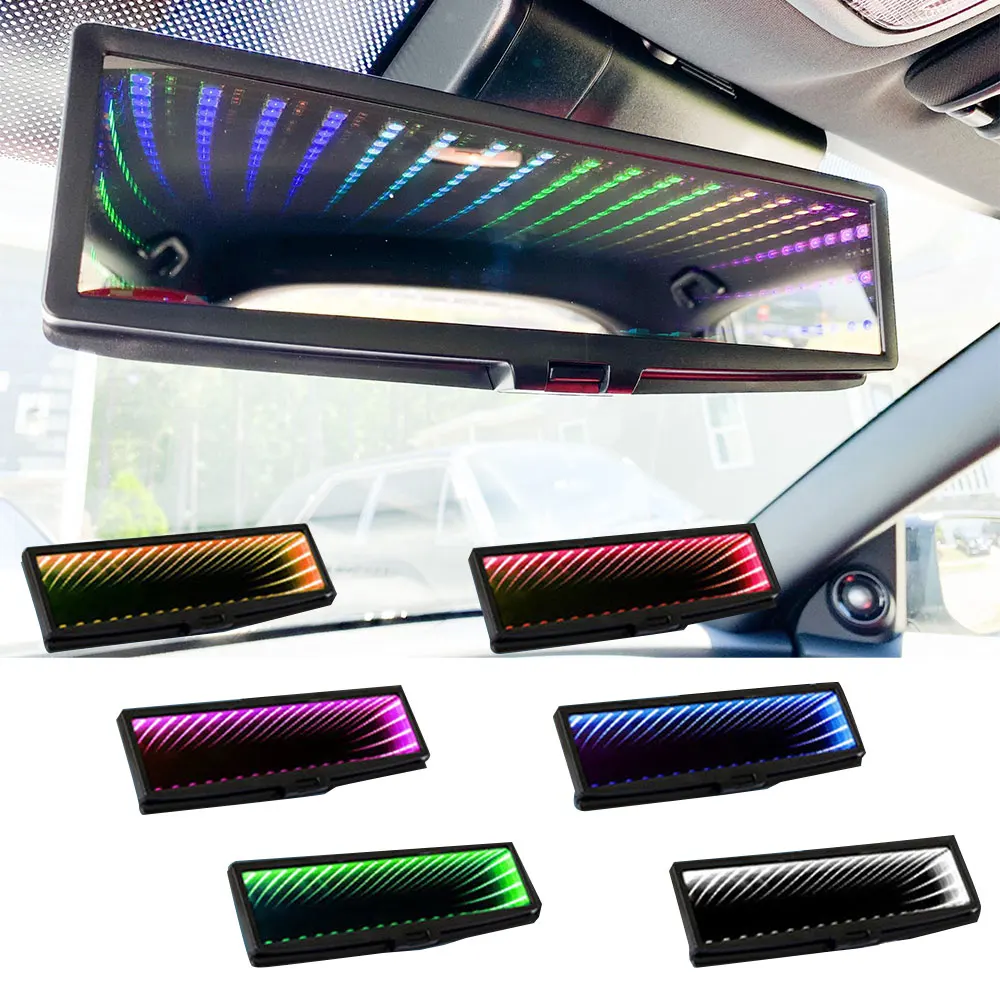 Car 3D Rearview Mirror Dimmable LED Car Makeup Mirror LED Light Automobile Interior Rear View Mirror Reflector Ambient Light - Image 4