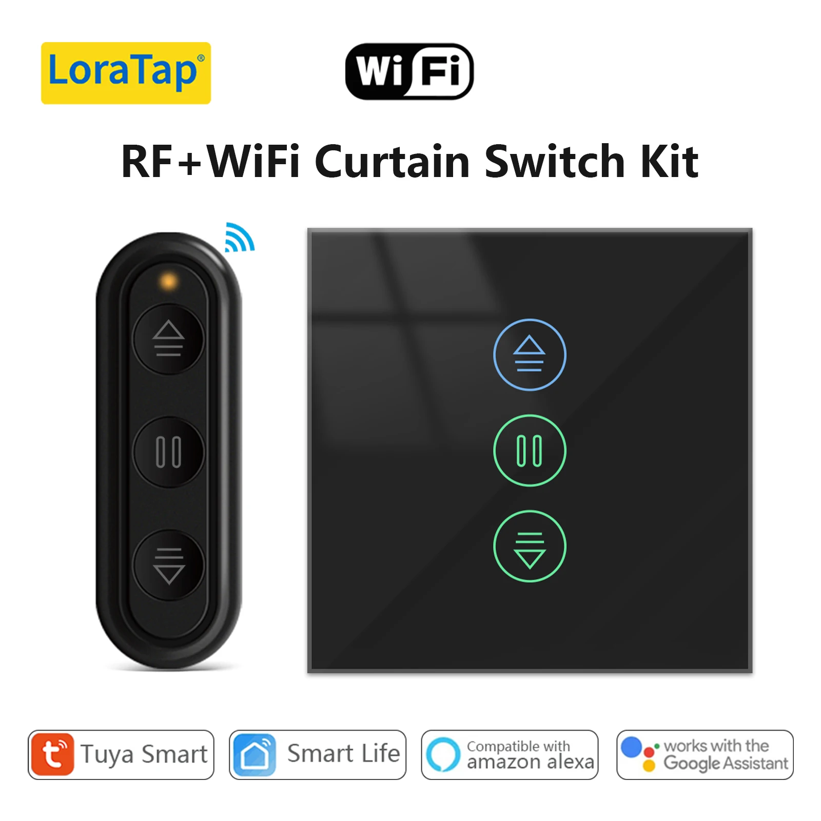 LoraTap Tuya Smart Life Rollos, schwarzer Schalter und ferngesteuerter Timer, funktioniert mit Google Assistant Alexa