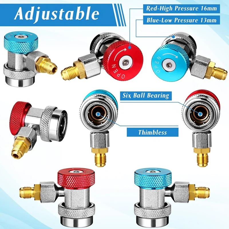 AC R134A Adapter Quick Coupler Kit, R134a Tank Tap Valve R134a To R22/410A For Air Conditioning Refrigeration System