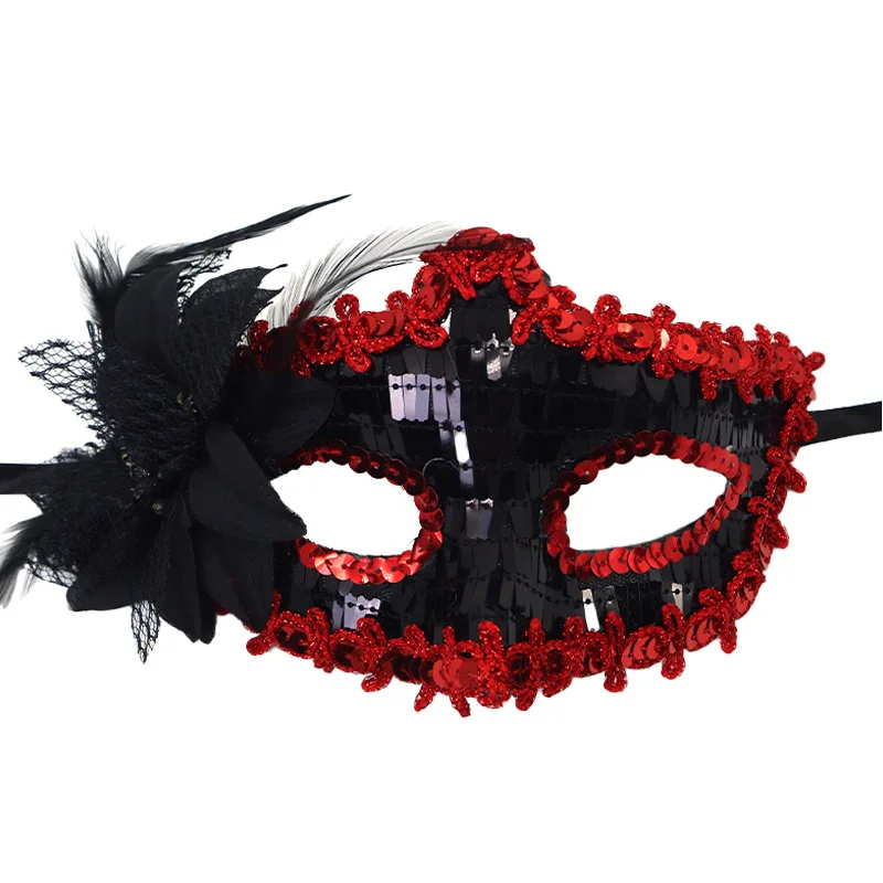 Demi-visage Sexy masque vénitien mascarade diadème plume strass masque pour les yeux exquis dentelle masque femmes carnaval fête décoration