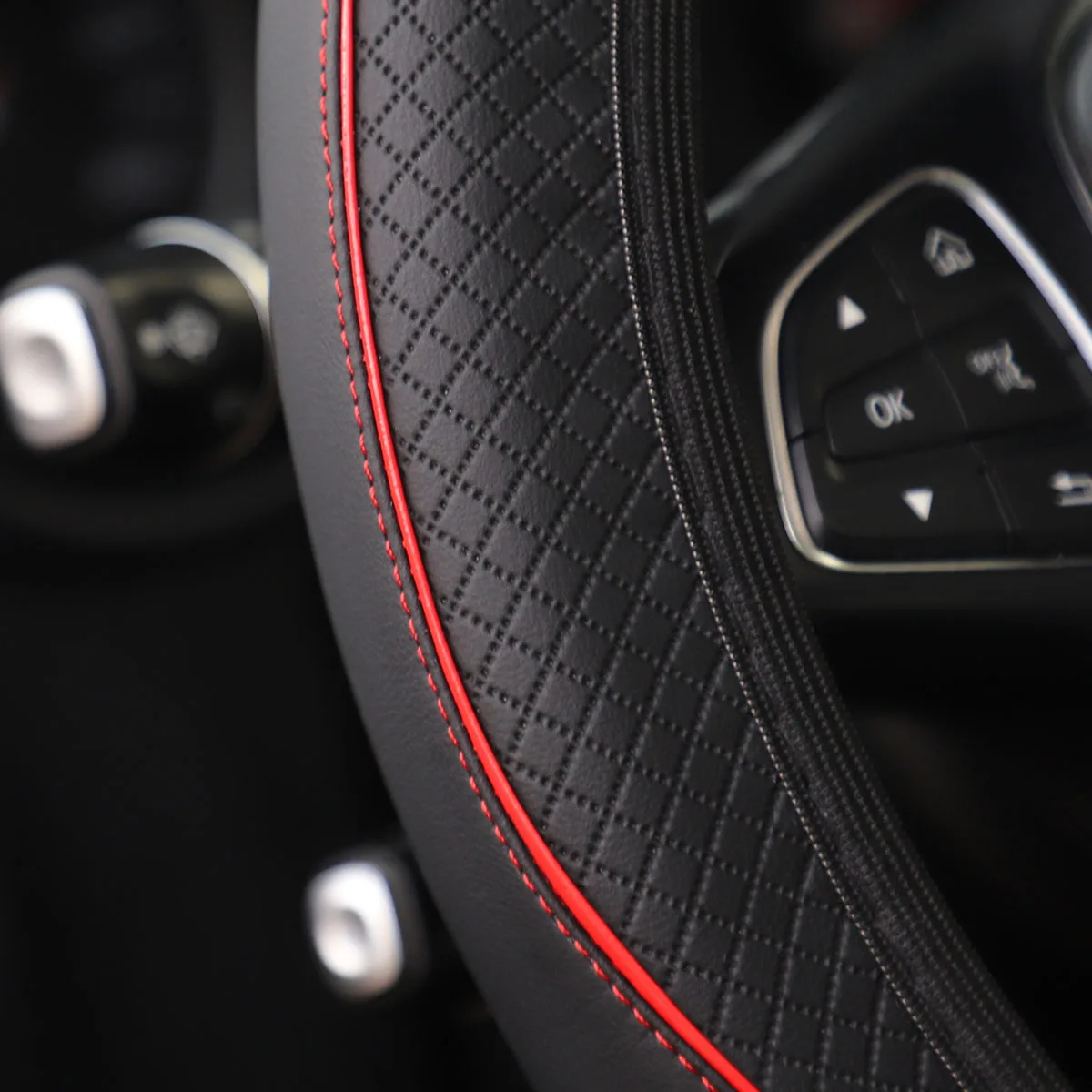 New PU leather checkered embossed leather trim strips for car without inner ring steering wheel cover interior accessories
