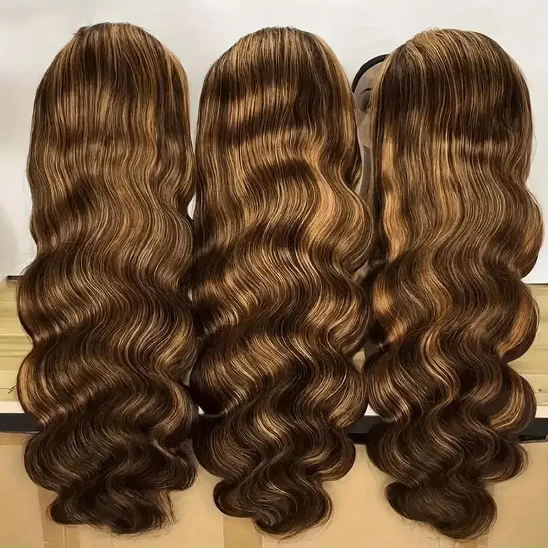 Super Deal Highlight Honey Blonde Body Wave 100% Real Human Hair Wig 4/27 Wig 4x4 Transparent Lace Closure 180 Density Wigs