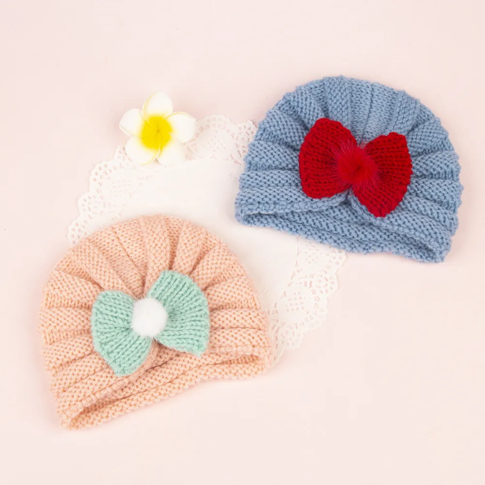 New Bow Baby Hat Autumn Winter Knit Baby Beanie Big Elastic Kids Turban Hat Infant Bonnet Newborn Cap for Girls Boys Accessories