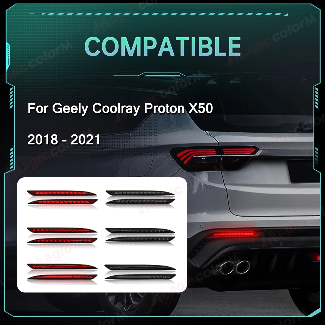 لجيلي Coolray Proton X50 2018 2019 2020 2021 مانع صدمات خلفي للسيارة عاكس أضواء الخلفية القيادة الديناميكية بدوره إشارة مصابيح الفرامل #6