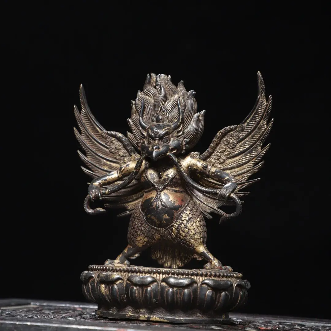 Garuda Golden Winged Bird Pure Copper Carved Statue Craft Gift Home Office Decor Figurine