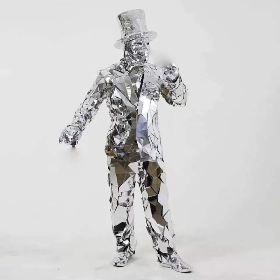 Men suit silver gold mirror robot suit party show cool machine costume Stage laser dance costume