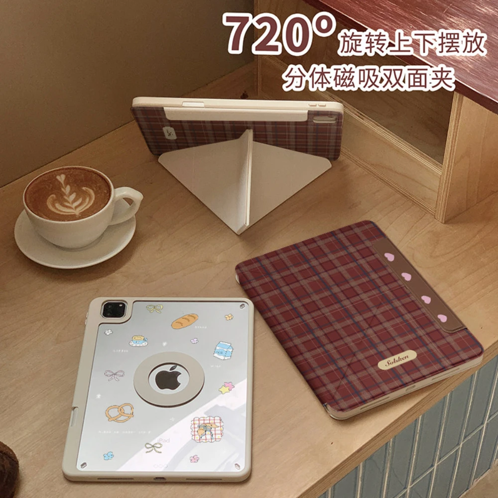 Brown Plaid Love For Magnetic Tablet Case For iPad Pro 11 12.9 13 M4 M3 M5 Shell 8.3 9.7 10.2 5/6/7/8/9/10/11th Air 4 5 6 Cover