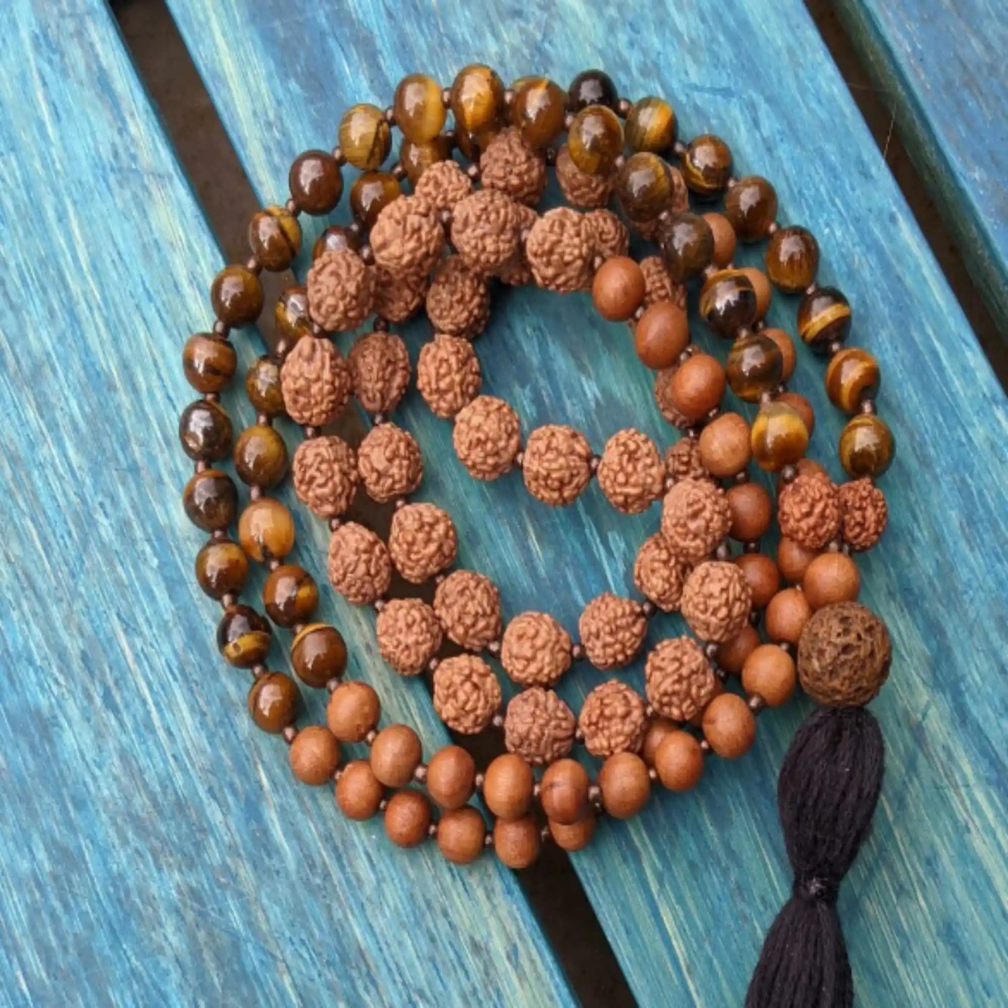 

8mm Natural brown Tigers Eye Sandalwood Rudraksha 108 knot necklace Mala Gift Taseel Cuff Chakra Relief Jasper Bless Dark Matter