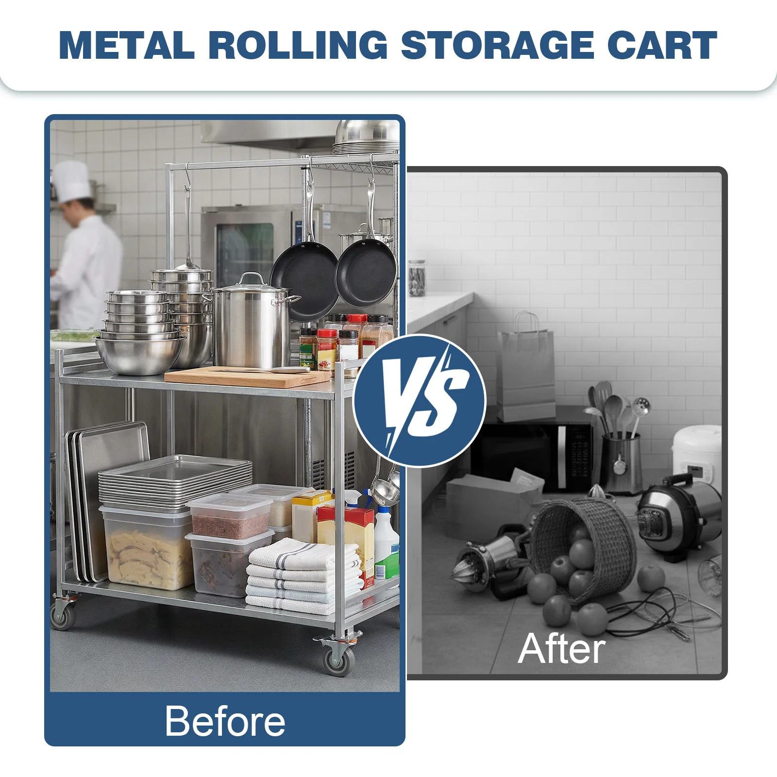 

2 Shelf Rolling Cart Utility Commercial Cart with Wheels 660lbs Capacity with Handle for Warehouse/Garage/Cleaning/Manufacturing