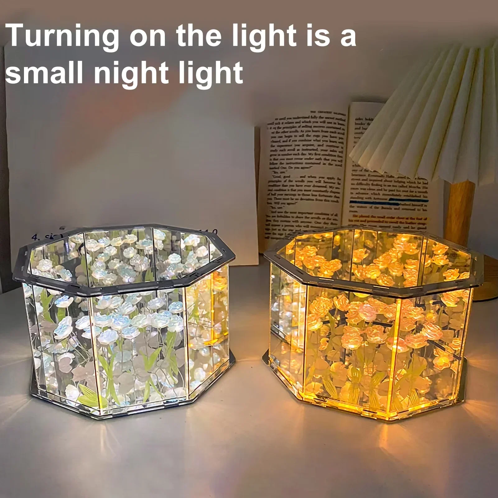 DIY Tulip Night Lamp Led Decorative Flower Night Lamp Magic Cube Table Light and Mirror for Car Ornament Gifts Christmas Present