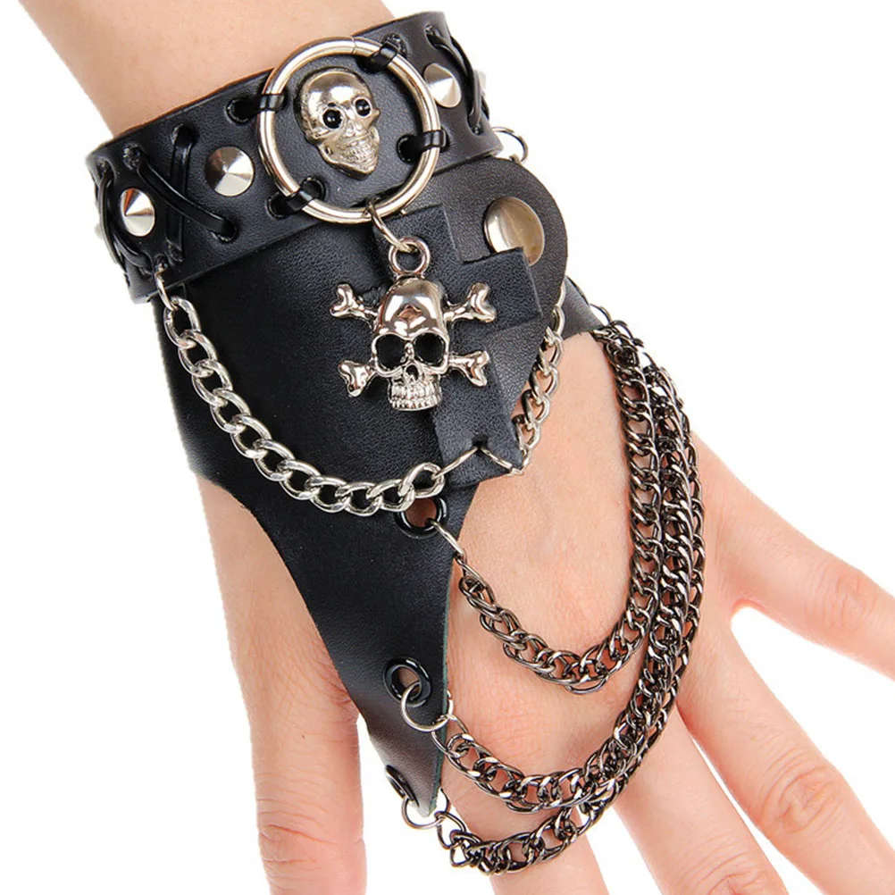 

1pc Bracelet Skull Design Punk Style Wrist Jewelry for Halloween Party Accessory Cowhide Unique Decor Handmade for Men