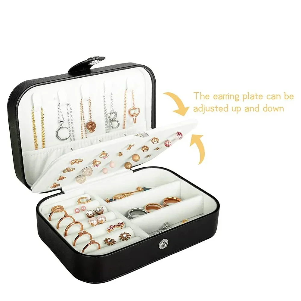 Jewelry Storage Box Display Desktop Drawer Earrings Necklace Ring Holder Pink Letter Flower Print PU Leather Jewelry Organizer