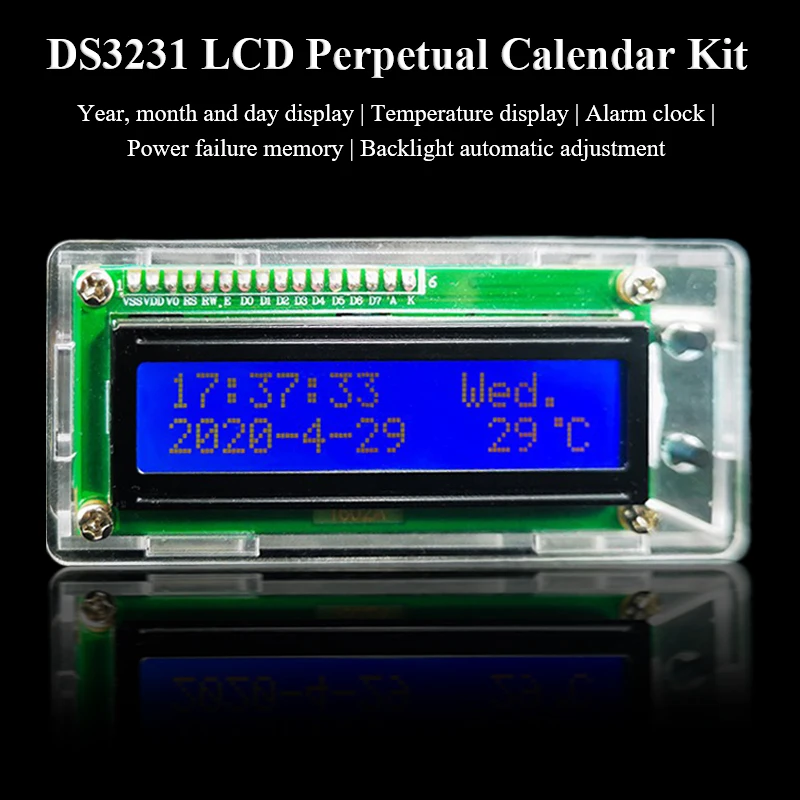 DS3231 LCD Calendar DIY Kit Electronic Clock Alarm Clock Temperature Display Self  Assembly and Welding Spare Parts