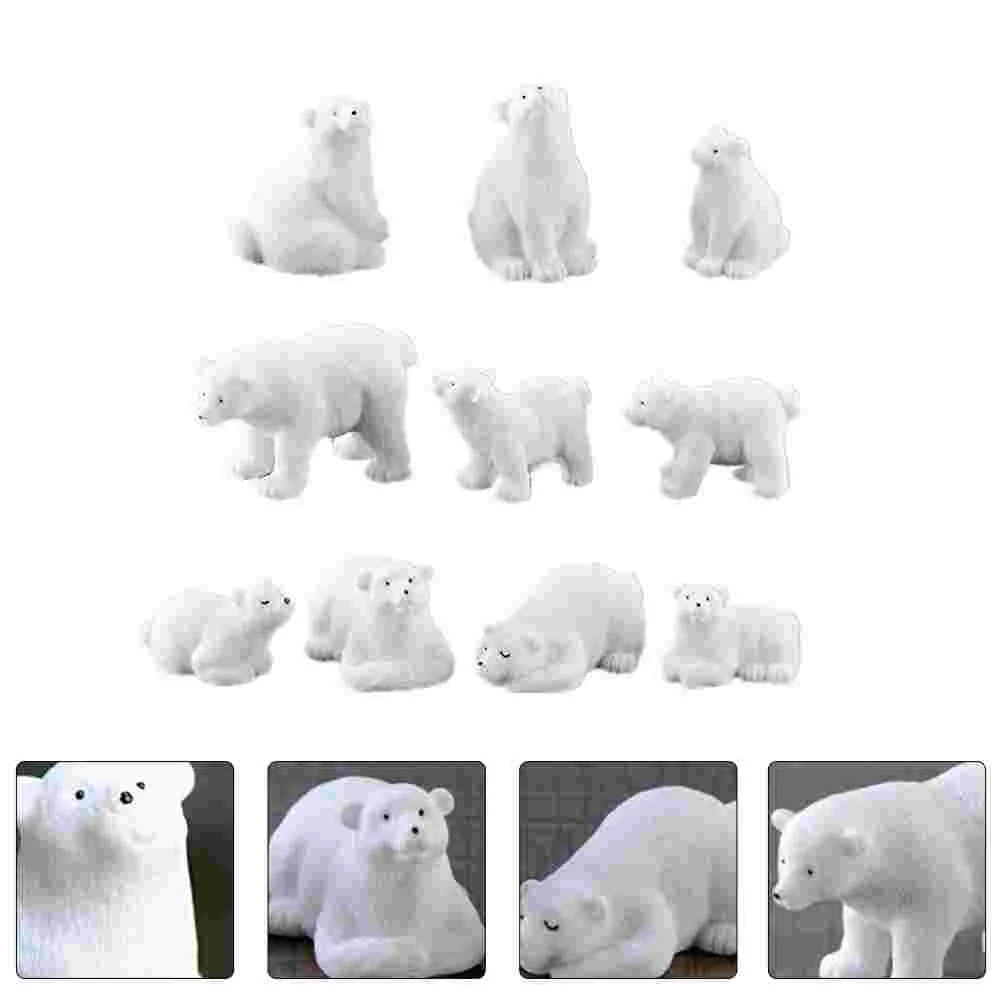 10 Pcs Polar Bear Model Statues Animals Models White Decor Decorative Desktop Adornments Toys