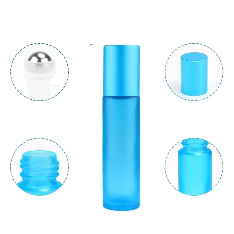 30pcs 5-10ml 9 Colour Frosted Glass Roll-On Bottles Empty Portable Essential Oil Roller Bottle With Stainless Steel Roller Balls