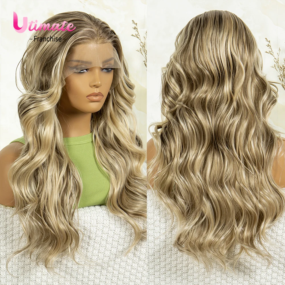 Perruques synthétiques Lace Front pour femmes, 20 amaran, Ombre Gold, Dark Root, Body Wave, Party Cosplay, Heat Degree