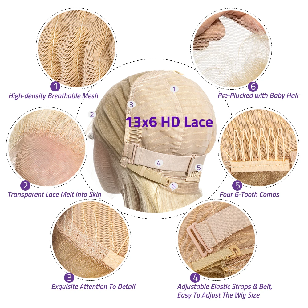 200 الكثافة خصلات الشعر المستعار الإنسان شقراء 613 الدانتيل الجبهة الباروكات 13x6 شعر طبيعي مفرود الدانتيل الباروكة الأمامية خصلات الشعر المستعار البرازيلي للنساء