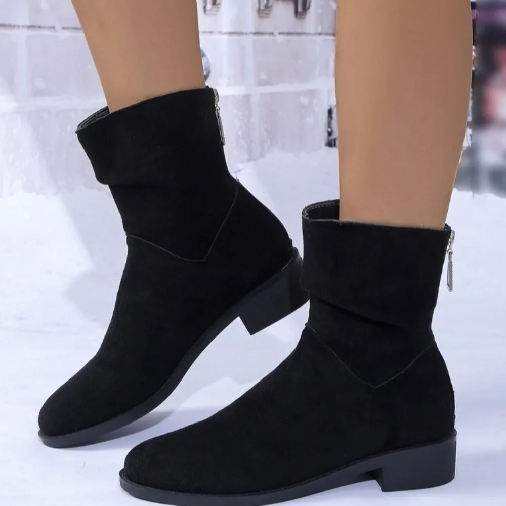 Spring Autumn Women Ankle Boots Genuine Leather  Low Med Heel Shoes Woman Short Boots Botas Small Plus Size 42 Women Shoes