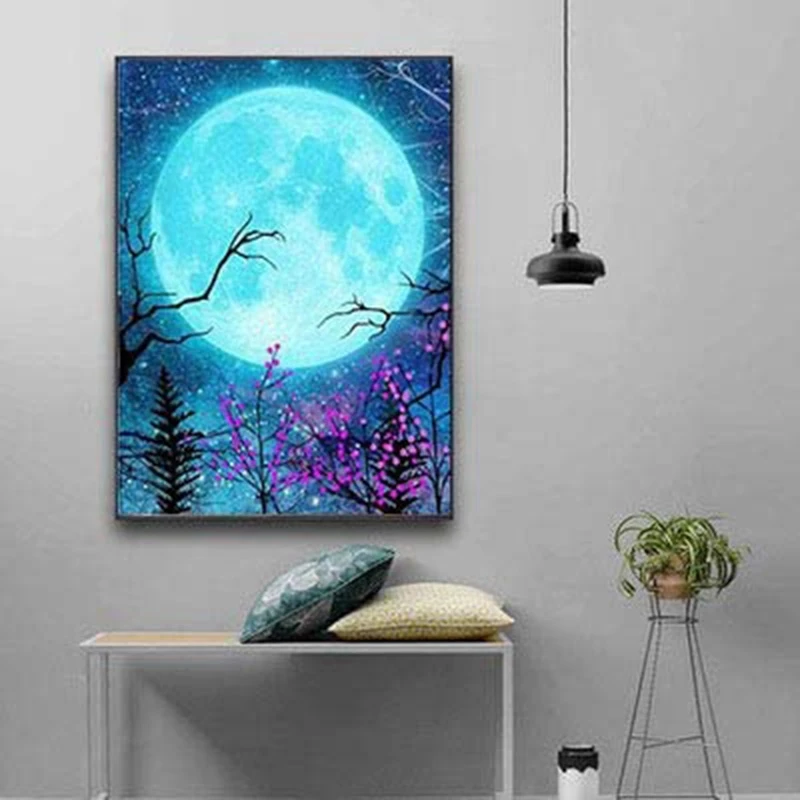Paint With Diamond Embroidery "Full Moon" Diamond Painting Full Round Picture Of Rhinestone Home Decor