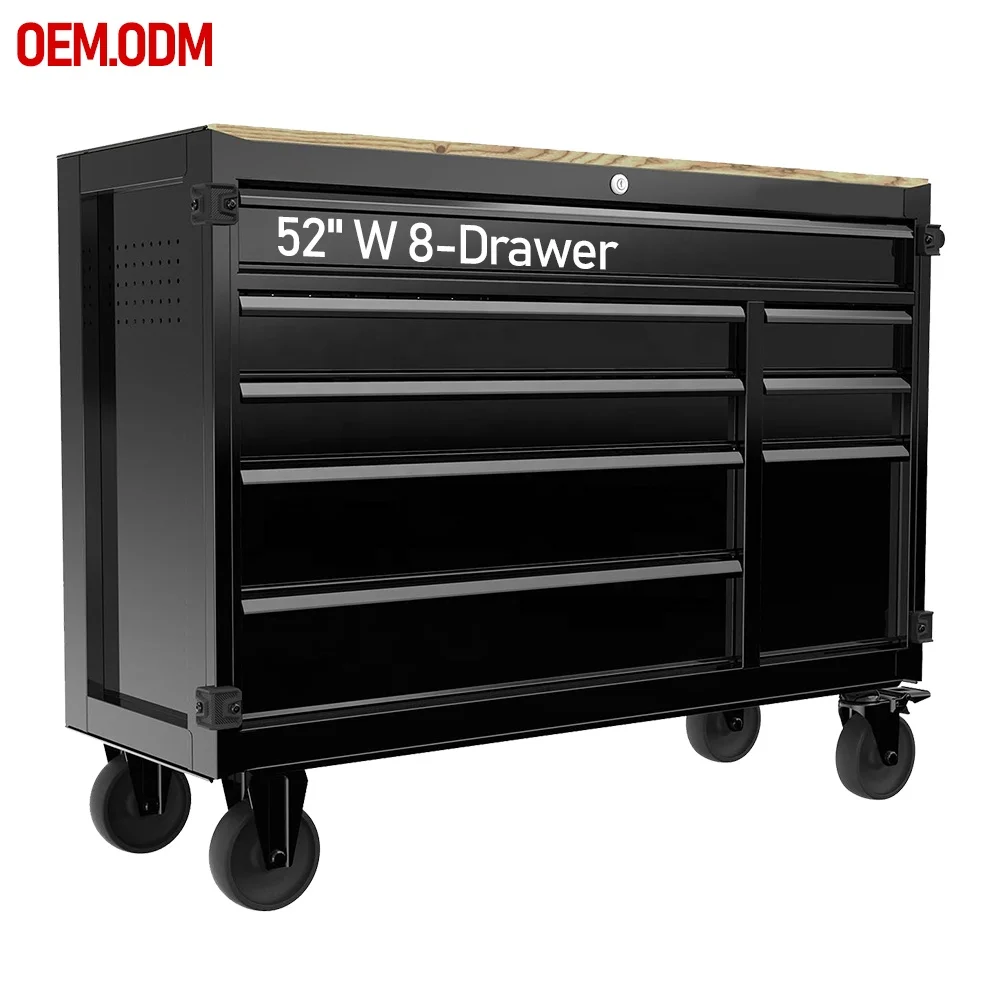 

Металлический инструментальный шкаф на колесах для гаража, 52 дюйма шириной, с 8 выдвижными ящиками, сверхпрочный, для хранения инструментов