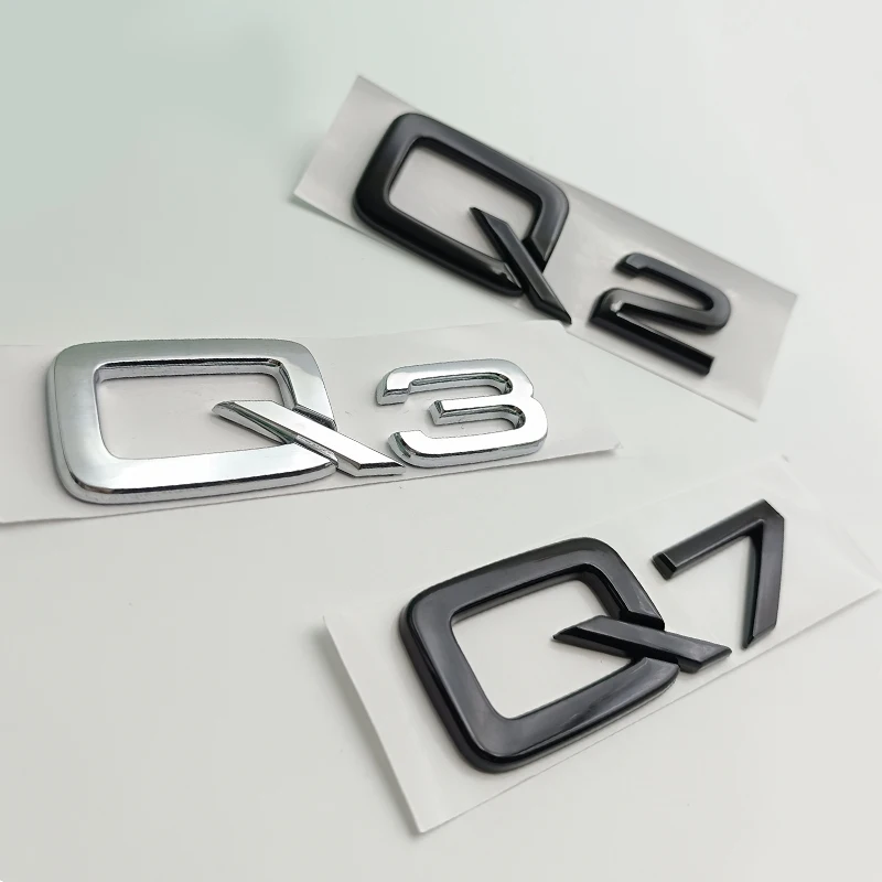 3d ABS Adhesive Chrome Black Car Rear Trunk Number Letters Sticker For Q2 Q3 Q5 Q7 Q8 Logo Emblem Nameplate Badge Accessories