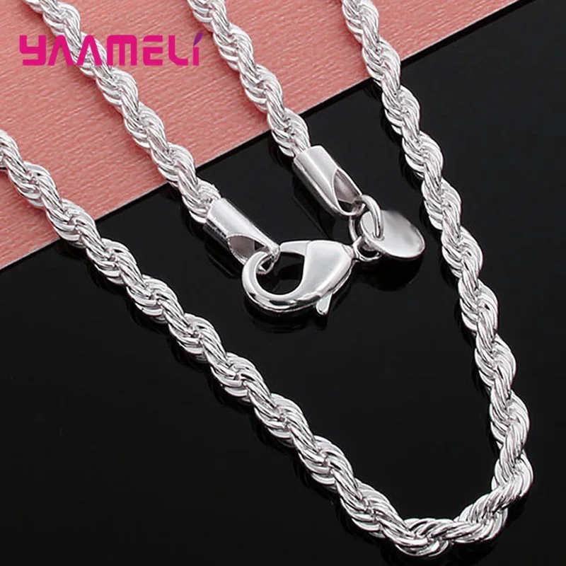 Top Sale Real Pure 925 Sterling Silver Necklace Jewelry Chain for Men Women 2MM 3MM 4MM Width Twisted Rope with Lobster Clasps view 3