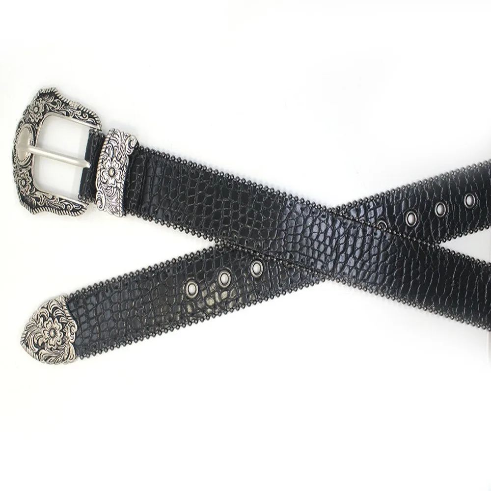 Casual retro PU lederen riem Veelzijdige luxe westerse cowboyriem met metalen gegraveerde gesp Jeansriem Unisex