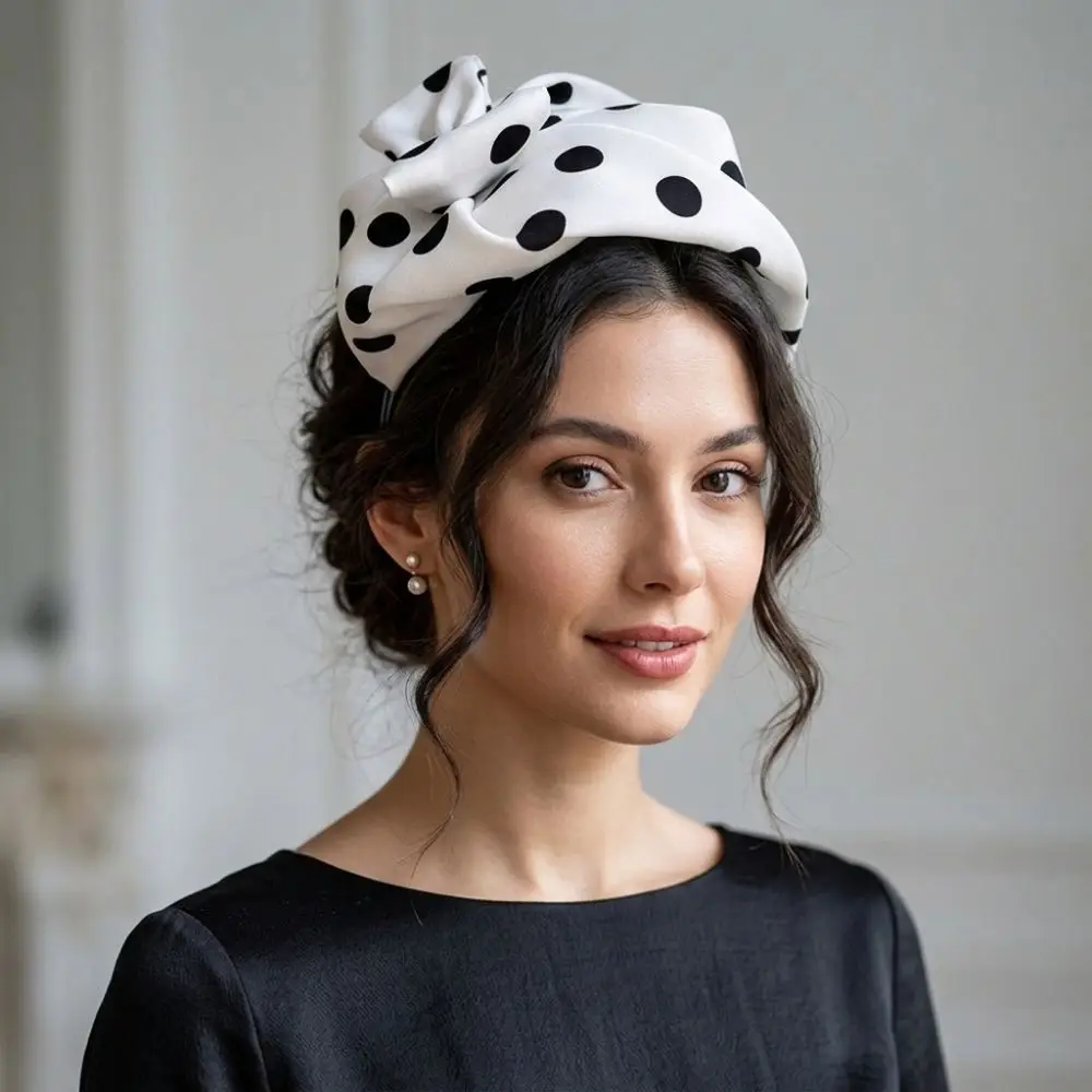 Vintage Oversized Polka Dot Headband Non-slip Breathable Half Hat Style Hairband Lightweight Polyester Wide Hair Hoop Makeup