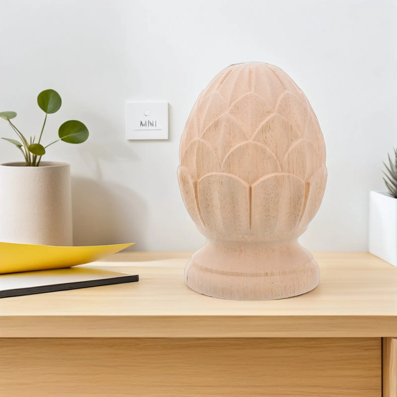 Remate de piña tallado en madera de pino 10x16cm para balaustrada de escalera, tapa de extremo, estilo europeo, cabezal decorativo para columna, manualidades DIY para el hogar, sin acabado