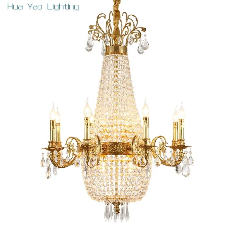 Crystal - Adorned French Brass Pendent Light, High - End Decor For Living, Restaurant, Villa, Hotel Staircase