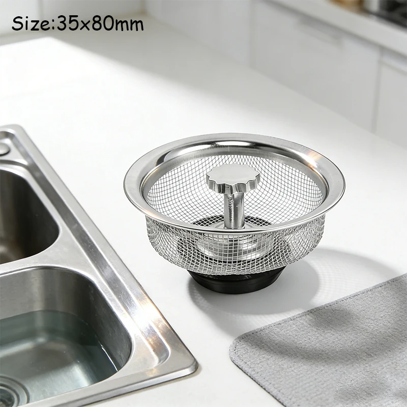

10-2Pcs Kitchen Sink Strainer with Handle Stopper Stainlesss Steel Mesh Filter Basket Universal Replacement Drain Cover for Home