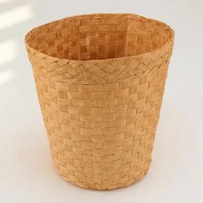 

Elegant Bamboo Woven Storage Basket Multi-Use Trash Can for Living Room Bedroom Bathroom Kitchen Home Decor Sundries Organizer