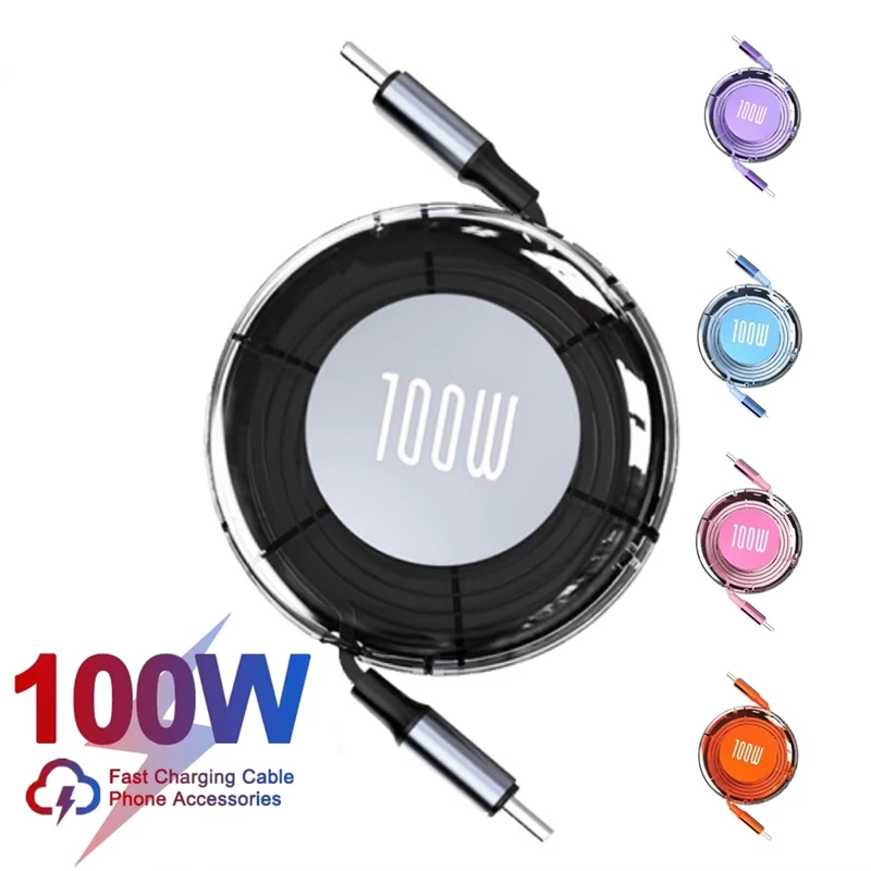 PD 100W Retractable USB Charger Cable Fast Charging For iPhone Android Type C Samsung Huawei Xiaomi Mobile Phone USB Type C Cord
