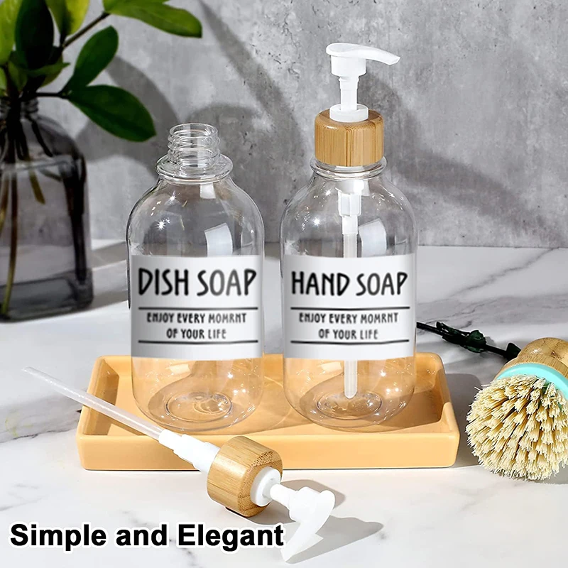 Bamboo Pump Lotion Empty Bottle, PET Pump Press, Shower Gel Shampoo Sub-bottling, Hotel Home and Bathroom, 2x500ml