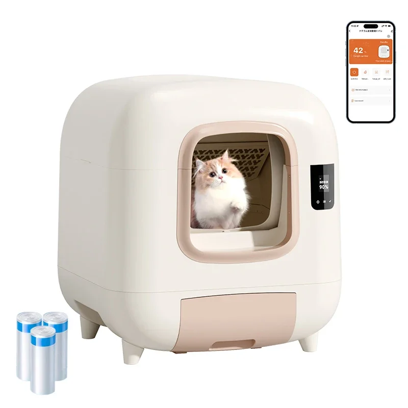 50L Automatic Cat Box Enclosed Sandbox Self-cleaning Smart APP Control Toilet Bedpan For Cats Electronic Pet Supplies