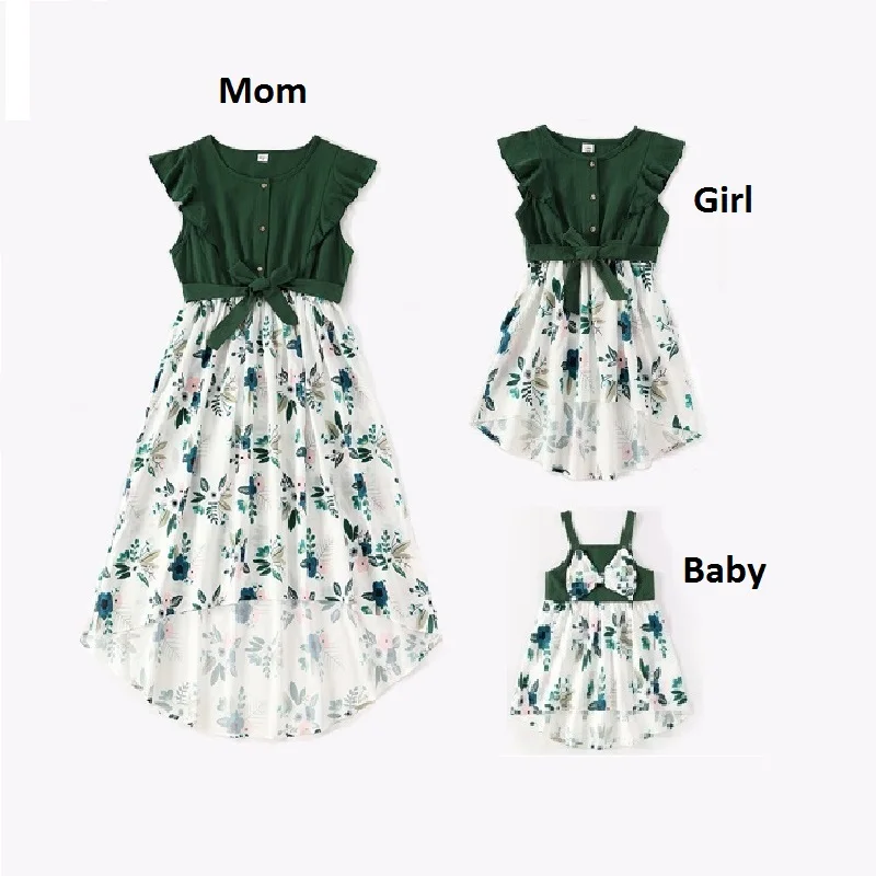 

Family Look Irregular Mother Daughter Matching Dresses Flower Mom Baby Mommy and Me Clothes Fashion Woman Girls Cotton Dress