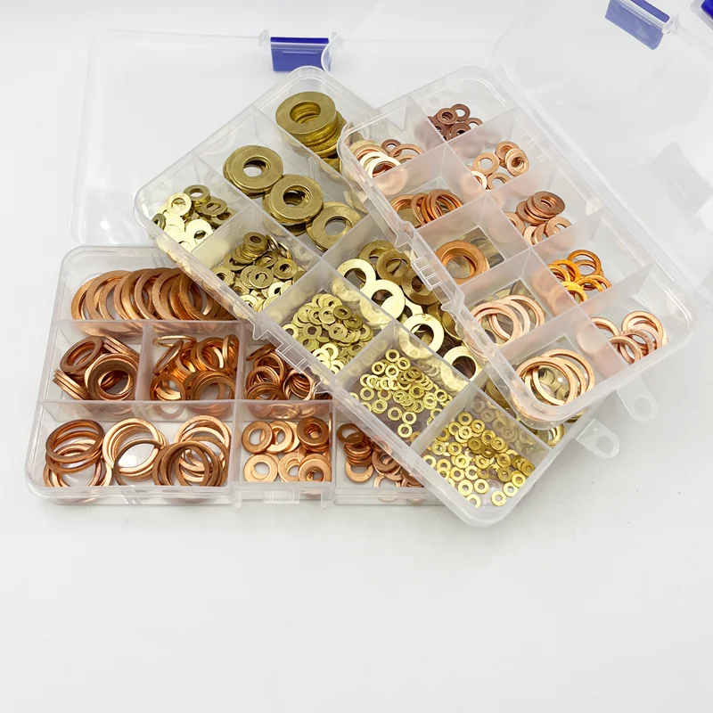 Copper Gasket Solid Brass Flat Washer Plain Seal Gaskets Ring Bolt Pad Mason for Sump Plug M2 M3 M4 M5 M6 M8 M10 M14 M16 M20 Kit