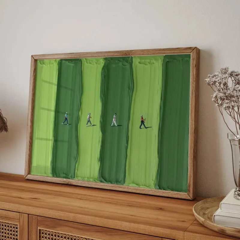 Abstract Sports Golfers Textured Green Landscape Minimalist Golf Poster Canvas Painting Wall Art Pictures Modern Home Decor
